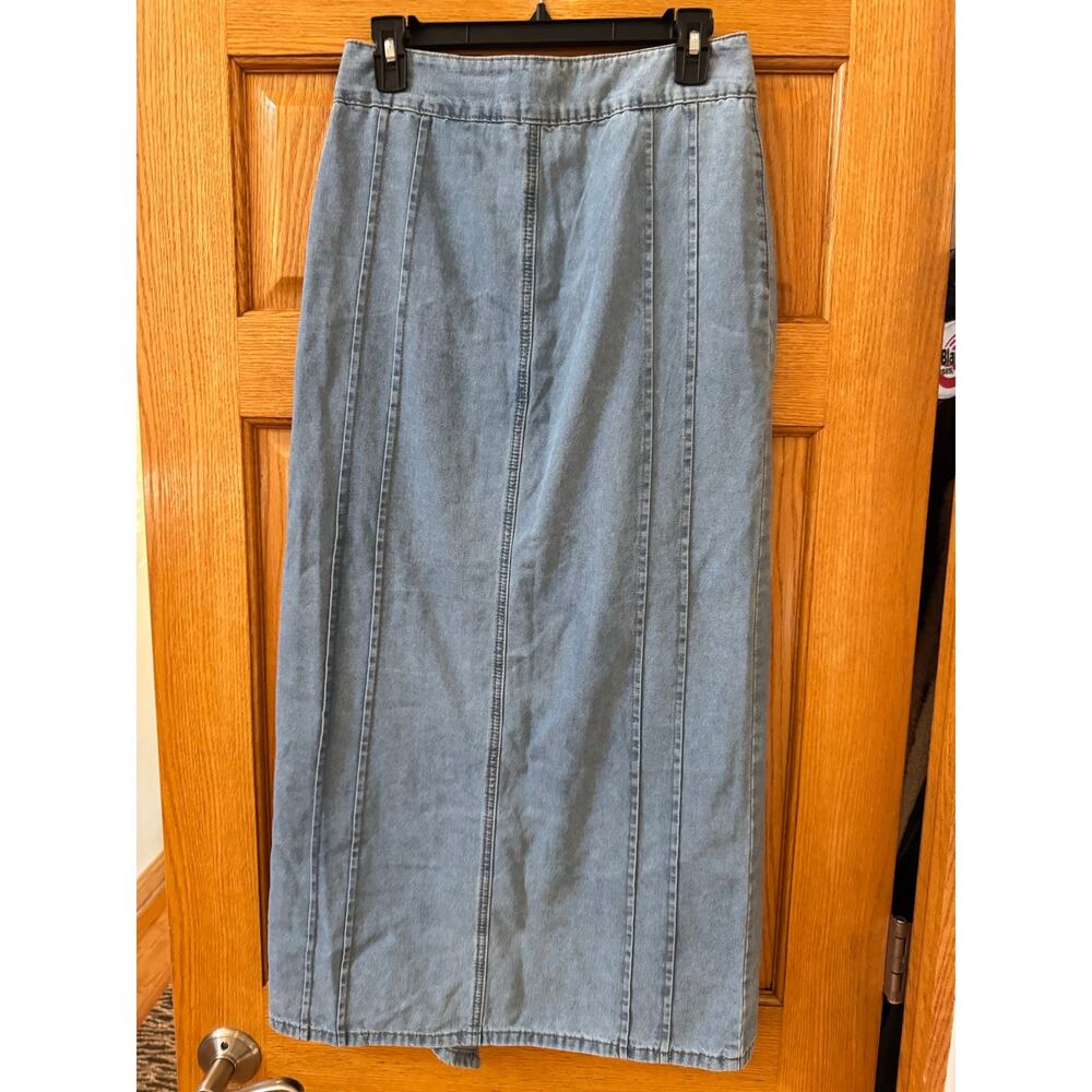 Edikted Valencia Ruffle Slitted Denim Maxi Skirt Small (new with tags) - Picture 5 of 7